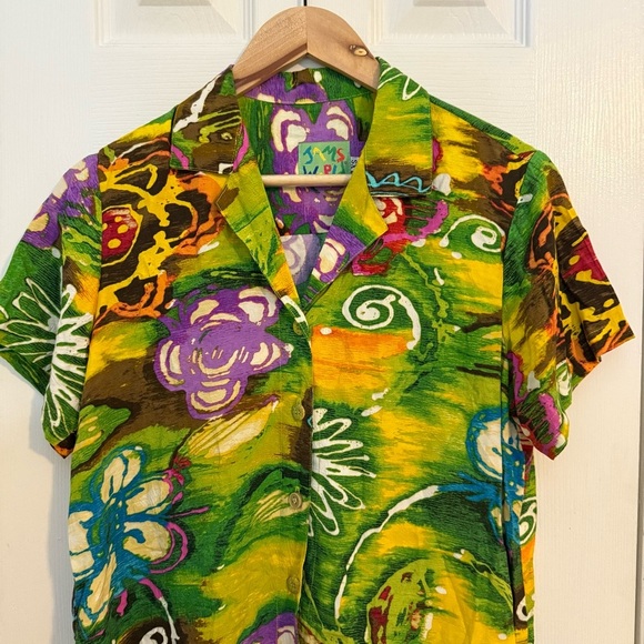 JAMS WORLD Hawaiian Tropical Print Short Sleeve Button Down Shirt Womens Sz XS - Picture 2 of 9